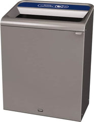 Rubbermaid - 45 Gal Gray Rectangle Decorative Indoor Single Stream Waste Receptacle - Metal, Mixed Recycling Graphic, 37.965" High x 29.132" Long x 19-1/2" Wide, Lid Included - Strong Tooling