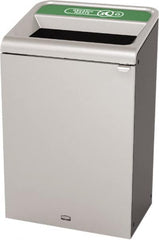 Rubbermaid - 33 Gal Gray Rectangle Decorative Indoor Single Stream Waste Receptacle - Metal, Organic Waste Graphic, 37.965" High x 24.051" Long x 19-1/2" Wide, Lid Included - Strong Tooling