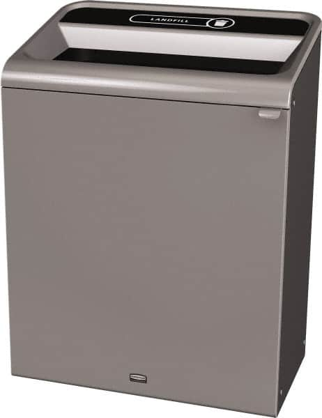 Rubbermaid - 45 Gal Gray Rectangle Decorative Indoor Single Stream Waste Receptacle - Metal, Landfill Graphic, 37.965" High x 29.132" Long x 19-1/2" Wide, Lid Included - Strong Tooling