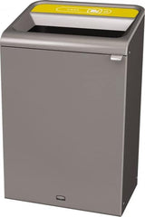 Rubbermaid - 33 Gal Gray Rectangle Decorative Indoor Single Stream Waste Receptacle - Metal, Cans Graphic, 37.965" High x 24.051" Long x 19-1/2" Wide, Lid Included - Strong Tooling