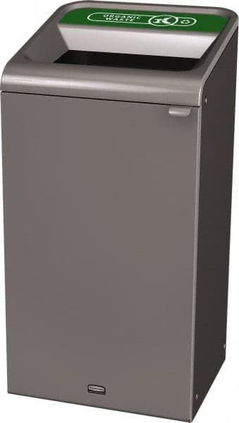 Rubbermaid - 23 Gal Gray Rectangle Decorative Indoor Single Stream Waste Receptacle - Metal, Organic Waste Graphic, 37.965" High x 19.588" Long x 19-1/2" Wide, Lid Included - Strong Tooling