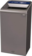 Rubbermaid - 23 Gal Gray Rectangle Decorative Indoor Single Stream Waste Receptacle - Metal, Paper Graphic, 37.965" High x 19.588" Long x 19-1/2" Wide, Lid Included - Strong Tooling