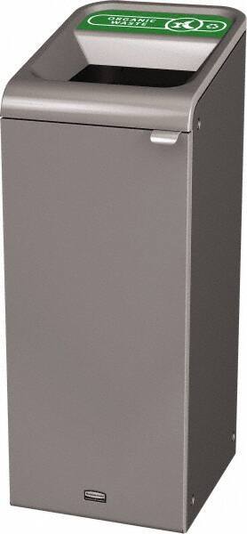 Rubbermaid - 15 Gal Gray Rectangle Decorative Indoor Single Stream Waste Receptacle - Metal, Organic Waste Graphic, 37.965" High x 14.784" Long x 19-1/2" Wide, Lid Included - Strong Tooling