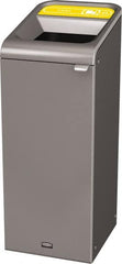 Rubbermaid - 15 Gal Gray Rectangle Decorative Indoor Single Stream Waste Receptacle - Metal, Cans Graphic, 37.965" High x 14.784" Long x 19-1/2" Wide, Lid Included - Strong Tooling