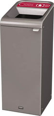 Rubbermaid - 15 Gal Gray Rectangle Decorative Indoor Single Stream Waste Receptacle - Metal, Plastic Graphic, 37.965" High x 14.784" Long x 19-1/2" Wide, Lid Included - Strong Tooling