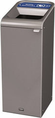 Rubbermaid - 15 Gal Gray Rectangle Decorative Indoor Single Stream Waste Receptacle - Metal, Mixed Recycling Graphic, 37.965" High x 14.784" Long x 19-1/2" Wide, Lid Included - Strong Tooling