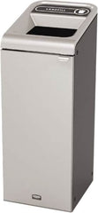 Rubbermaid - 15 Gal Gray Rectangle Decorative Indoor Single Stream Waste Receptacle - Metal, Landfill Graphic, 37.965" High x 14.784" Long x 19-1/2" Wide, Lid Included - Strong Tooling