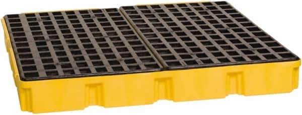 Eagle - 61 Gal Sump, 10,000 Lb Capacity, 4 Drum, Polyethylene Platform - 52-1/2" Long x 51-1/2" Wide x 6-1/2" High, Yellow, Liftable Fork, Low Profile, Vertical, 2 x 2 Drum Configuration - Strong Tooling