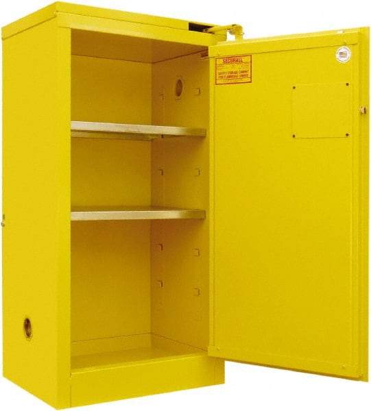 Securall Cabinets - 2 Door, 2 Shelf, Yellow Steel Standard Safety Cabinet for Flammable and Combustible Liquids - 46" High x 24" Wide x 18" Deep, Self Closing Door, 3 Point Key Lock, 20 Gal Capacity - Strong Tooling