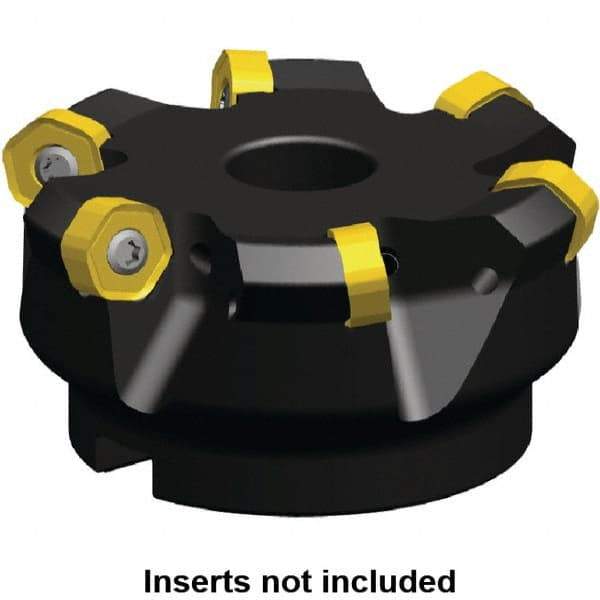 Kennametal - 88.15mm Cut Diam, 27mm Arbor Hole, 3.2mm Max Depth of Cut, 45° Indexable Chamfer & Angle Face Mill - 5 Inserts, HNGJ 0604... Insert, Right Hand Cut, 5 Flutes, Through Coolant, Series Dodeka Mini - Strong Tooling