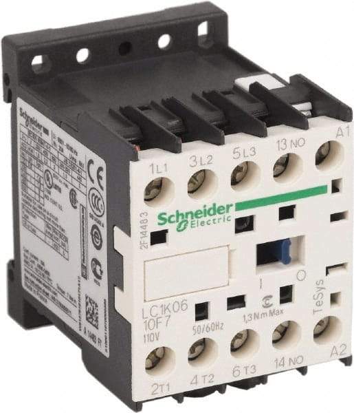 Schneider Electric - 3 Pole, 110 Coil VAC at 50/60 Hz, 6 Amp at 440 VAC, Nonreversible IEC Contactor - BS 5424, CSA, IEC 60947, NF C 63-110, RoHS Compliant, UL Listed, VDE 0660 - Strong Tooling