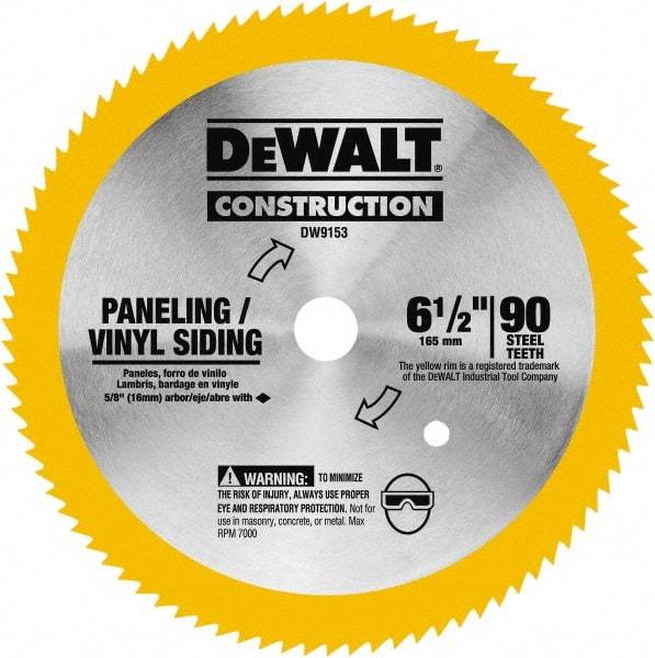 DeWALT - 6-1/2" Diam, 5/8" Arbor Hole Diam, 90 Tooth Wet & Dry Cut Saw Blade - Tungsten Carbide-Tipped, Fast Cutting Action, Diamond Arbor - Strong Tooling