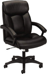 Basyx - 45-1/2" High Executive High Back Leather Chair - 27" Wide x 37-1/2" Deep, Leather Seat, Black - Strong Tooling