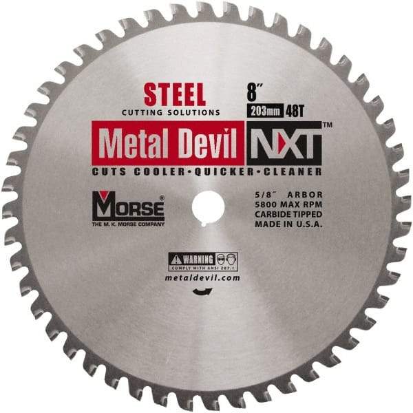 M.K. MORSE - 8" Diam, 5/8" Arbor Hole Diam, 48 Tooth Wet & Dry Cut Saw Blade - Steel, Standard Round Arbor - Strong Tooling