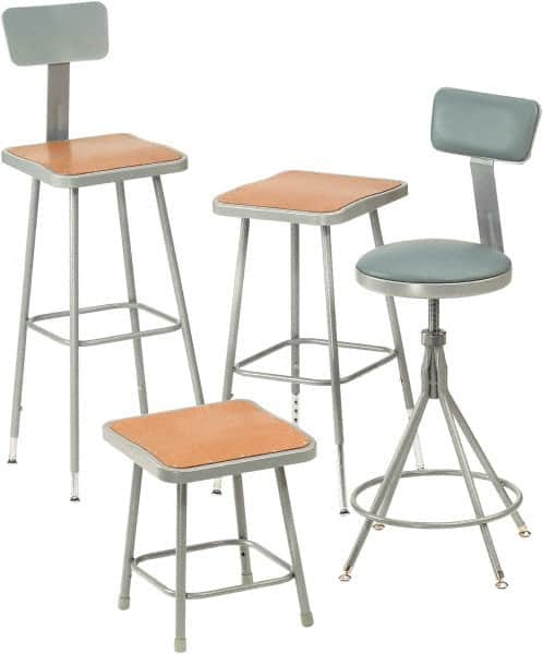 NPS - 24 Inch High, Stationary Fixed Height Stool - 16 Inch Deep x 16 Inch Wide, Hardboard Seat, Gray and Brown - Strong Tooling