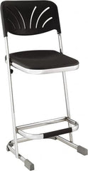 NPS - 24 Inch High, Stationary Square Seat with Steel Backrest - 16-1/4 Inch Deep x 16-3/4 Inch Wide, Plastic Seat, Black and Chrome - Strong Tooling