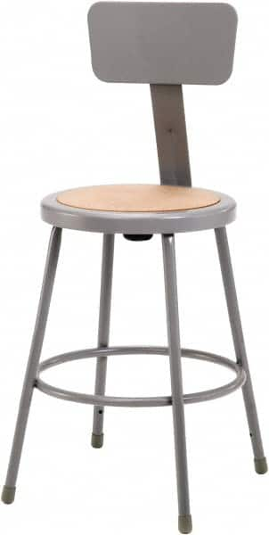 NPS - 24 Inch High, Stationary Fixed Height Stool with Adjustable Height Back - 16-1/8 Inch Deep x 16-1/8 Inch Wide, Hardboard Seat, Gray and Brown - Strong Tooling