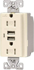 Cooper Wiring Devices - 2 USB Port, 2 Receptacle, 125 VAC, 5 VDC USB Receptacle - 5-15R NEMA Configuration, 15 Amp, Light Almond, 2.1 Amp Charging Power, Automatic Grounding, Screw Mount - Strong Tooling