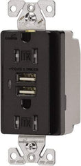 Cooper Wiring Devices - 2 USB Port, 2 Receptacle, 125 VAC, 5 VDC USB Receptacle - 5-15R NEMA Configuration, 15 Amp, Black, 2.1 Amp Charging Power, Automatic Grounding, Screw Mount - Strong Tooling