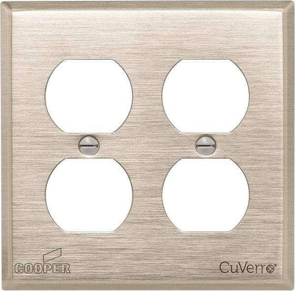 Cooper Wiring Devices - 2 Gang, 4-1/2 Inch Long, Standard Outlet Wall Plate - Duplex Outlet, White Bronze, Antimicrobial Copper - Strong Tooling