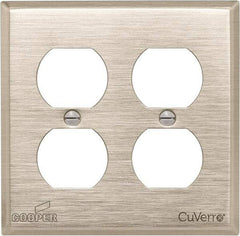 Cooper Wiring Devices - 2 Gang, 4-1/2 Inch Long, Standard Outlet Wall Plate - Duplex Outlet, White Bronze, Antimicrobial Copper - Strong Tooling