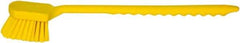 PRO-SOURCE - 1-3/4" Bristle Length, Plastic Utility Scrub Brush - 4-1/2" Long x 3-3/4" Wide Head, 20" OAL, Long Handle, Yellow, Foam Block - Strong Tooling