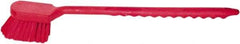 PRO-SOURCE - 1-3/4" Bristle Length, Plastic Utility Scrub Brush - 4-1/2" Long x 3-3/4" Wide Head, 20" OAL, Long Handle, Red, Foam Block - Strong Tooling