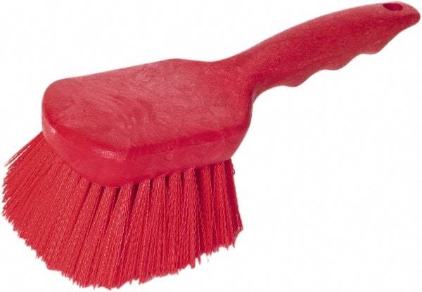 PRO-SOURCE - 1-3/4" Bristle Length, Plastic Utility Scrub Brush - 4-1/2" Long x 3-3/4" Wide Head, 8-1/2" OAL, Short Handle, Red, Foam Block - Strong Tooling