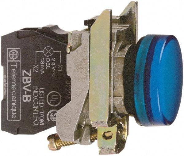 Schneider Electric - 230-240 VAC at 50/60 Hz Blue Lens LED Pilot Light - Round Lens, Screw Clamp Connector, 30mm Wide, Vibration Resistant, Water Resistant - Strong Tooling