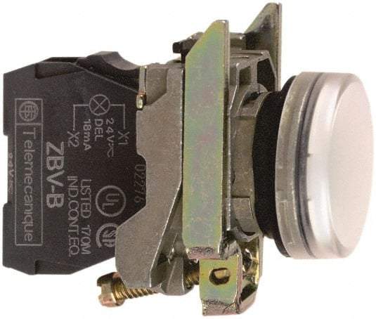 Square D - 110-120 VAC White Lens LED Indicating Light - Round Lens, Screw Clamp Connector, 46.5mm OAL x 30mm Wide, Shock Resistant, Vibration Resistant - Strong Tooling