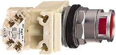 Schneider Electric - 30mm Mount Hole, Extended Straight, Pushbutton Switch with Contact Block - White Pushbutton, Momentary (MO) - Strong Tooling