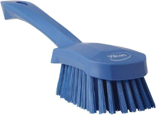 Vikan - 1.3" Bristle Length, Polyester Scrub Brush - 4-1/4" Long x 2-3/4" Wide Head, 10" OAL, Blue, Polypropylene Block - Strong Tooling