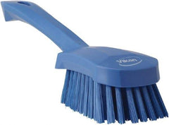 Vikan - 1.3" Bristle Length, Polyester Scrub Brush - 4-1/4" Long x 2-3/4" Wide Head, 10" OAL, Blue, Polypropylene Block - Strong Tooling