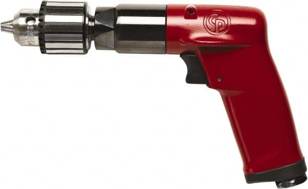 Chicago Pneumatic - 3/8" Keyed Chuck - Pistol Grip Handle, 500 RPM, 2.25 LPS, 4.75 CFM, 0.5 hp, 90 psi - Strong Tooling