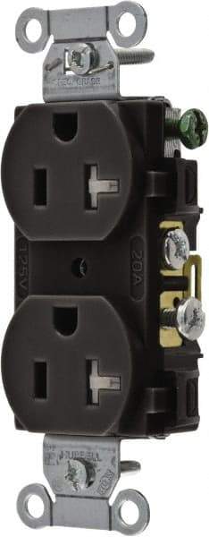 Hubbell Wiring Device-Kellems - 125 VAC, 20 Amp, 5-20R NEMA Configuration, Black, Specification Grade, Self Grounding Duplex Receptacle - 1 Phase, 2 Poles, 3 Wire, Flush Mount, Tamper Resistant - Strong Tooling