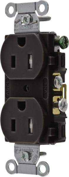 Hubbell Wiring Device-Kellems - 125 VAC, 15 Amp, 5-15R NEMA Configuration, Black, Specification Grade, Self Grounding Duplex Receptacle - 1 Phase, 2 Poles, 3 Wire, Flush Mount, Tamper Resistant - Strong Tooling