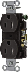 Hubbell Wiring Device-Kellems - 125 VAC, 15 Amp, 5-15R NEMA Configuration, Black, Specification Grade, Self Grounding Duplex Receptacle - 1 Phase, 2 Poles, 3 Wire, Flush Mount, Tamper Resistant - Strong Tooling