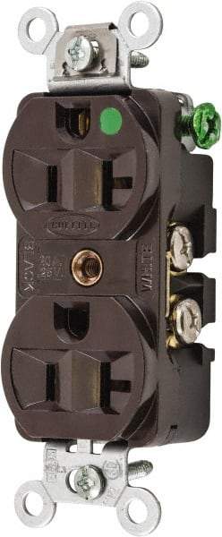 Hubbell Wiring Device-Kellems - 125 VAC, 20 Amp, 5-20R NEMA Configuration, Brown, Hospital Grade, Self Grounding Duplex Receptacle - 1 Phase, 2 Poles, 3 Wire, Flush Mount, Chemical, Corrosion and Impact Resistant - Strong Tooling