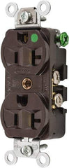 Hubbell Wiring Device-Kellems - 125 VAC, 20 Amp, 5-20R NEMA Configuration, Brown, Hospital Grade, Self Grounding Duplex Receptacle - 1 Phase, 2 Poles, 3 Wire, Flush Mount, Chemical, Corrosion and Impact Resistant - Strong Tooling