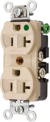 Hubbell Wiring Device-Kellems - 125 VAC, 20 Amp, 5-20R NEMA Configuration, Ivory, Hospital Grade, Self Grounding Duplex Receptacle - 1 Phase, 2 Poles, 3 Wire, Flush Mount, Chemical, Corrosion and Impact Resistant - Strong Tooling