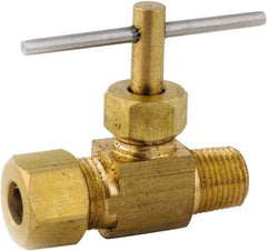 ANDERSON METALS - 3/8 x 1/4" Pipe, Inline Metal Seat Needle Valve - Brass Seal, Compression x MIP Ends, Lead Free Brass Valve, 150 Max psi - Strong Tooling