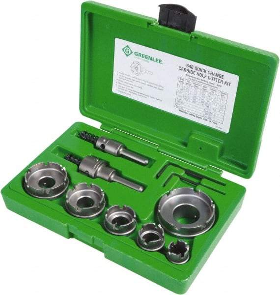 Greenlee - 11 Piece, 7/8 to 2-1/2" Cutter Diam, 0.187" Cutting Depth, Carbide Annular Cutter Set - Oxide Finish - Strong Tooling