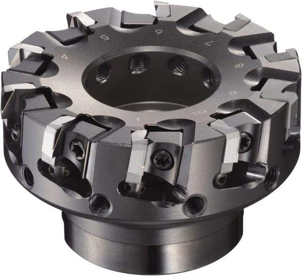 Sumitomo - 125mm Cut Diam, 9.5mm Arbor Hole, 50mm Max Depth of Cut, 90° Indexable Chamfer & Angle Face Mill - 10 Inserts, NF-LDEN Insert, Right Hand Cut, 10 Flutes, Through Coolant, Series HF - Strong Tooling