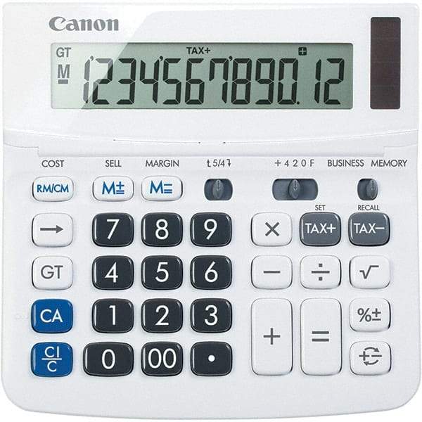 Canon - 12-Digit LCD 12 Function Portable Calculator - 6-1/2 x 6 x 1-1/4 Display Size, White, Solar & Battery Powered - Strong Tooling