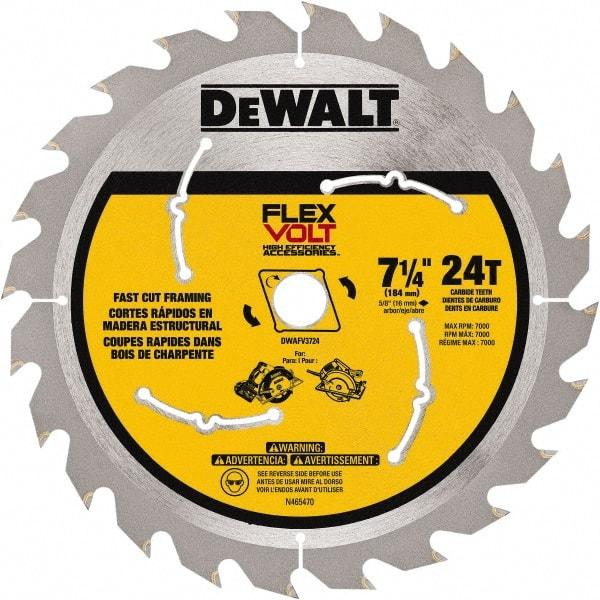 DeWALT - 7-1/4" Diam, 15.88mm Arbor Hole Diam, 24 Tooth Wet & Dry Cut Saw Blade - Steel, Smooth Action, Standard Round Arbor - Strong Tooling