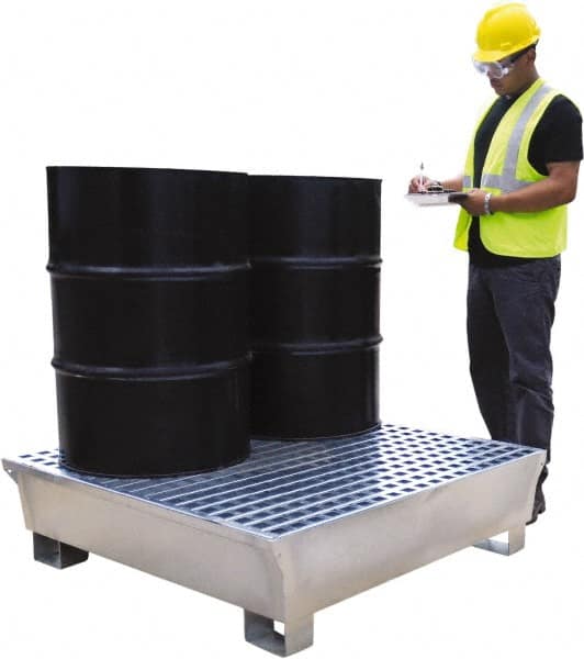 UltraTech - 68 Gal Sump, 3,875 Lb Capacity, 4 Drum, Galvanized Steel Spill Deck or Pallet - 47-1/4" Long x 47-1/4" Wide x 13-1/4" High - Strong Tooling