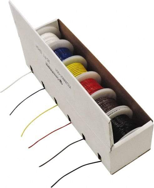 Made in USA - 26 AWG, 1 Strand, 25' OAL, Tinned Copper Hook Up Wire - Black, White, Red, Green, Blue & Yellow PVC Jacket - Strong Tooling