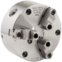 Buck Chuck Company - 3 Jaws, 12" Diam, Self Centering Manual Lathe Chuck - Front Mount, Adjustable, Reversible, 2,300 Max RPM, 4.14" Through Hole Diam, Forged Steel - Strong Tooling