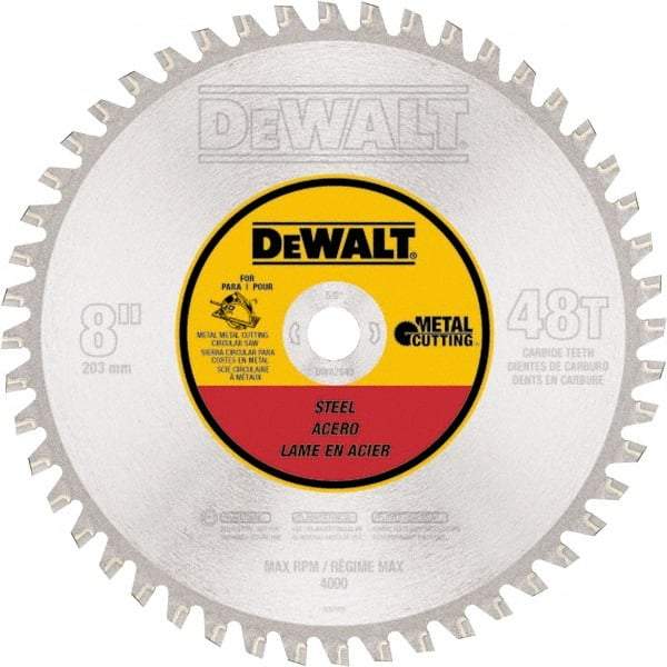 DeWALT - 8" Diam, 5/8" Arbor Hole Diam, 48 Tooth Wet & Dry Cut Saw Blade - High Speed Steel, Crosscut Action, Standard Round Arbor - Strong Tooling