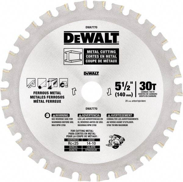 DeWALT - 5-1/2" Diam, 25/32" Arbor Hole Diam, 30 Tooth Wet & Dry Cut Saw Blade - High Speed Steel, Crosscut Action, Standard Round Arbor - Strong Tooling